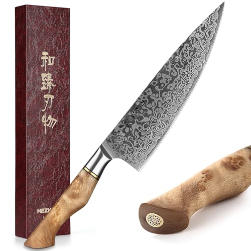 HEZHEN Kochmesser-Professional-21cm Damaststahl, Küchenmesser VG10 Hochwertiges Kochwerkzeug der Gyuto Messer Master Serie zu Hause,Restaurant Bergahorn Griff aus Restaurant von HEZHEN