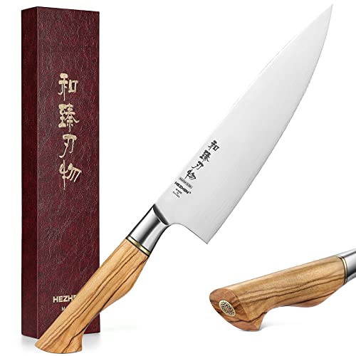 HEZHEN Kochmesser-Profi-8,3-Zoll-14C28N Sandvik-Stahl, Küchenmesser Gyuto-Messer-Master-Serie Chefkochwerkzeug zu Hause, Restaurant-Olivenholzgriff von HEZHEN