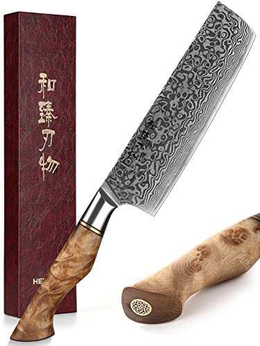 HEZHEN 18CM Japanischer Stil Damast Nakirimesser, Küchenmesser 67 Schicht Damaskus Stahl Kochmesser,Holzgriff von HEZHEN