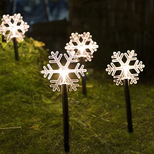 HEZHU 5PCS LED Solar Stern Weihnachtsbeleuchtung Außen Lichterkette Garten Leuchtstäbe Gartendeko Stern Solar Weihnachtslichter für Garten, Bäume, Außen Terrasse Weihnachten Dekoration (Schneeflocke) von HEZHU