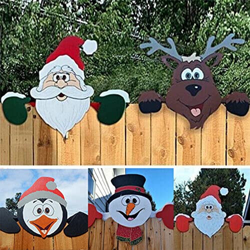 HEZHU Garten Zaun Nikolaus Santa Weihnachtsmann Elch Weihnachten Deko Aussen Dekor (5pcs Set) von HEZHU