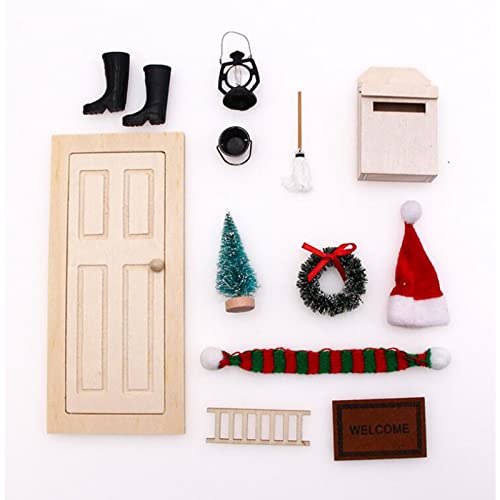 HEZHU Wichteltür Weihnachten Set Miniatur Wichtel Set Weihnachtsbaum Dekokranz Holzleiter Wichtel Tür Nissedor Wichteltür Wichtelset Zwergentür Briefkasten Weihnachten (B) von HEZHU