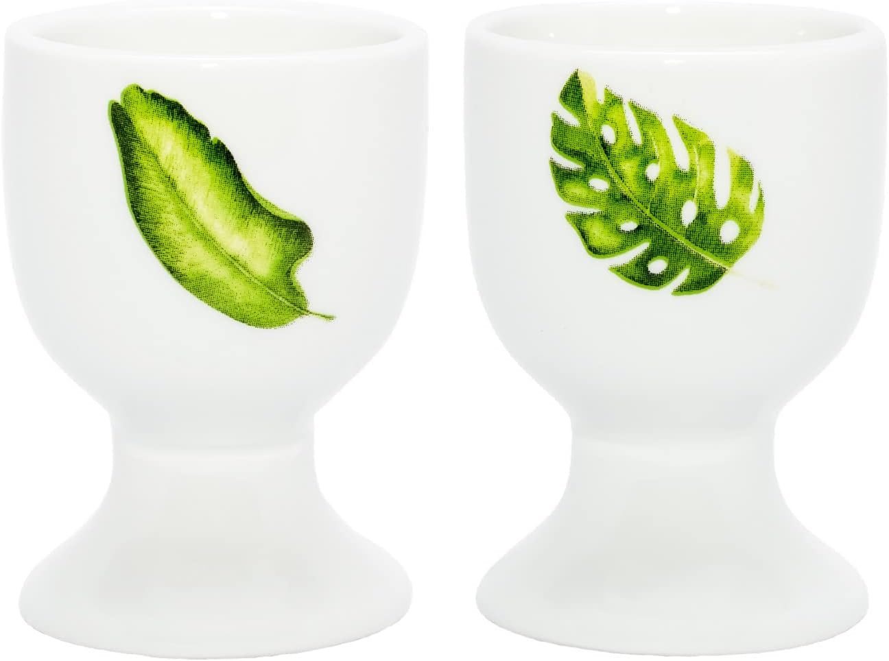 HF Home Flair Eierbecher Home-Flair 2er Set hochwertige Porzellan Eierbecher (Blatt-Muster), (2-tlg), weiße Eierhalter aus Porzellan von HF Home Flair