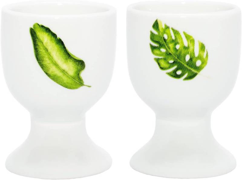 HF Home Flair Eierbecher Home-Flair 2er Set hochwertige Porzellan Eierbecher (Blatt-Muster), (2-tlg), weiße Eierhalter aus Porzellan von HF Home Flair
