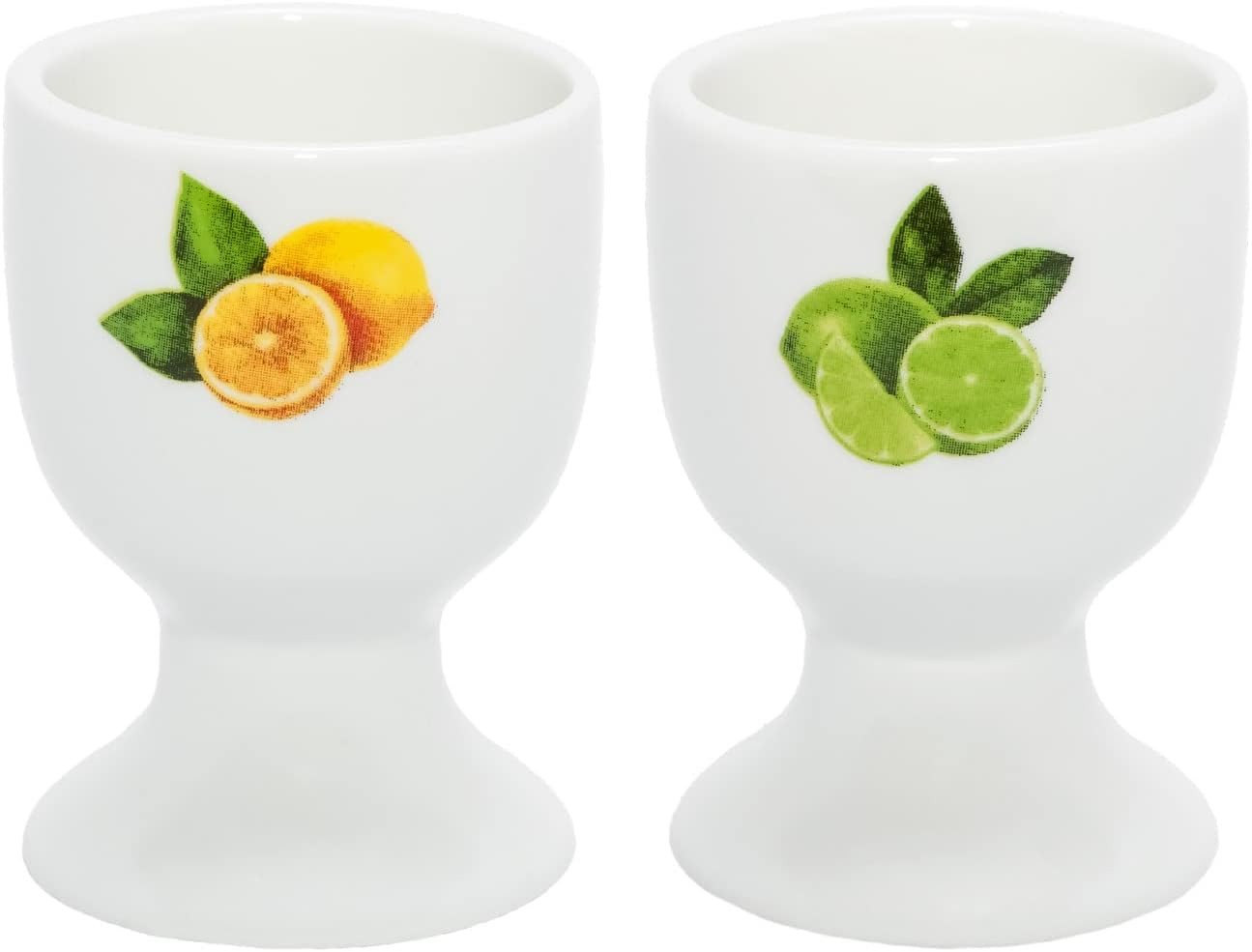 HF Home Flair Eierbecher Home-Flair 2er Set hochwertige Porzellan Eierbecher (Zitrus-Muster), (2-tlg), weiße Eierhalter aus Porzellan von HF Home Flair