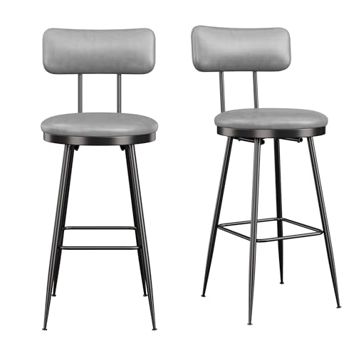 Barhocker 2er Set, Barhocker Mit Lehne Und 4 Beine, PU Kunstleder, Barstuhl, Bar Hocker, Weiche Polsterung Hohe Rückenlehne Thekenhocker, Armlose, Hoher Hocker Für Küche Wohnzimmer Bar (Grau, 2PCS) von HFASD
