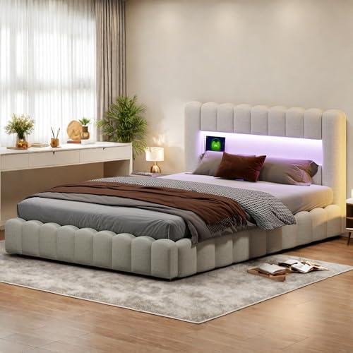 Bubble Bett 140x200 Mit Bettkasten, Polsterbett Doppelbett Mit Hydraulisch Stauraum, Stauraumbett Mit LED Und USB Ladefunktion, Jugendbett Bettgestell Mit Lattenrost, Leinen, Ohne Matratze, Beige Bubble Bett 140x200 Mit Bettkasten, Polsterbett Doppelbett Mit Hydraulisch Stauraum, Stauraumbett Mit LED Und USB Ladefunktion, Jugendbett Bettgestell Mit Lattenrost, Leinen, Ohne Matratze, Beige von HFASD