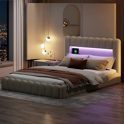 Bubble Bett 180x200 Mit Bettkasten, Polsterbett Doppelbett Mit Hydraulisch Stauraum, Stauraumbett Mit LED Und USB Ladefunktion, Jugendbett Bettgestell Mit Lattenrost, Leinen, Ohne Matratze, Beige Bubble Bett 180x200 Mit Bettkasten, Polsterbett Doppelbett Mit Hydraulisch Stauraum, Stauraumbett Mit LED Und USB Ladefunktion, Jugendbett Bettgestell Mit Lattenrost, Leinen, Ohne Matratze, Beige von HFASD