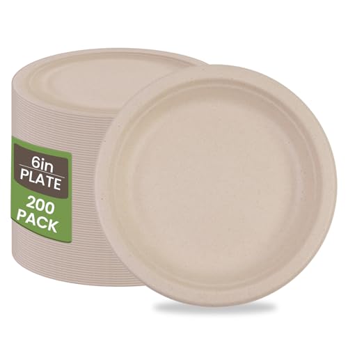 HFBOBP 200 Stück Natürlich pappteller, 100% biologisch abbaubar und kompostierbar, umweltfreundlicher, strapazierfähiger, recycelbarer Essteller, perfekt für Party Picknicks und Grillabende,15.2cm von HFBOBP