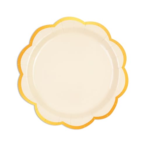 HFBOBP 50 Stück Einwegteller Elfenbein und Gold Partyteller,18CM Dessertteller Einmalteller Einweg Geschirr,7inch Partyteller Tisch Dekorationen Partygeschirr für Hochzeit Garten Geburtstag von HFBOBP