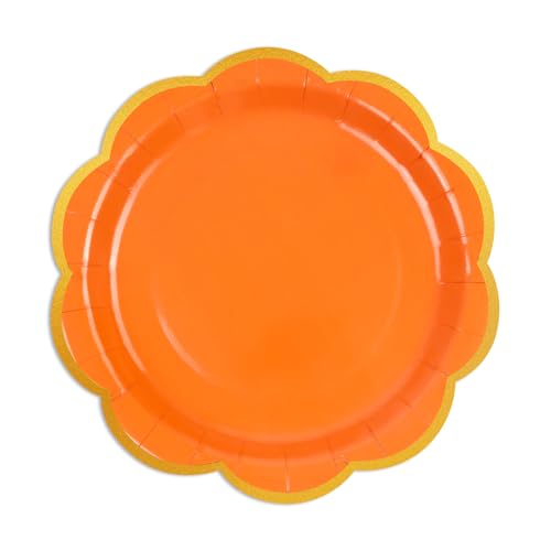 50 Stück Einwegteller Orange und Gold Partyteller,18CM gewellter Rand Dessertteller Einweg Geschirr, Partyteller Tisch Dekorationen Partygeschirr für Hochzeit Garten Geburtstag Herbst Ahornblatt von HFBOBP
