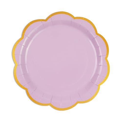 HFBOBP 50 Stück Einwegteller Lila Gold Partyteller,18CM Dessertteller Einmalteller Einweg Geschirr,7inch Partyteller Tisch Dekorationen Partygeschirr für Hochzeit Garten Geburtstag von HFBOBP