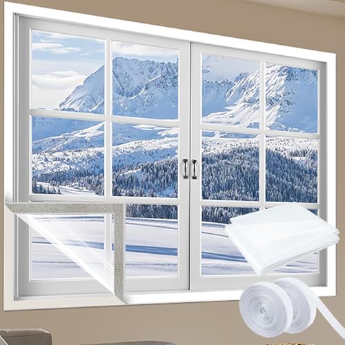 Fenster Isolierfolie Thermo Cover Transparente,Fenster-Kälteschutzfolie,Wärmeschutzfolie Fenster Isolierfolie Kit,Selbstklebend Wiederverwendbar von HFDASUENT