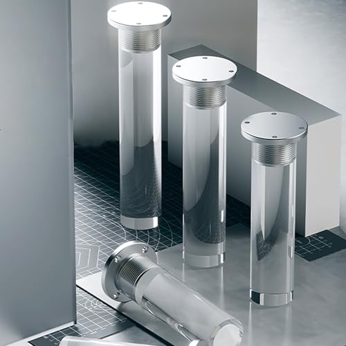 HFDASUENT 4 Stück Acryl-Möbelfüße, Glas Klar Tischbeine Möbelbeine Verstellbar transparent Möbelfüsse Ersatzbeine Sofafuße Schrankbeine für Schrank Sofa Bett Couchtisch von HFDASUENT