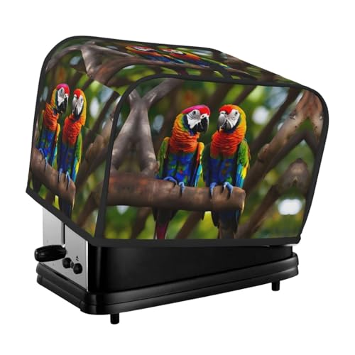 Waschbare 2 Scheiben bunte Papageien auf Baum Toaster-Abdeckung mit Taschen, staubdicht und maschinenwaschbar von HFDERW