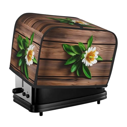 Waschbare Toaster-Abdeckung mit 2 Scheiben, blaugrün, Blume auf Planke, mit Taschen, staubdicht und maschinenwaschbar Waschbare Toaster-Abdeckung mit 2 Scheiben, blaugrün, Blume auf Planke, mit Taschen, staubdicht und maschinenwaschbar von HFDERW