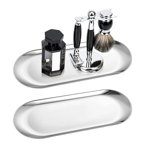 2 Stück Dekotablett Deko Tablett Länglich Kleines Tablett Silber Dekoschale Ablageschale Edelstahl Spiegeltablett für Dessert Kosmetik Schmuck Kerzen von HFDONGL