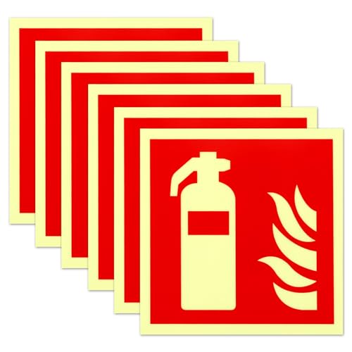 6 Stück Schild Feuerlöscher 15 x 15 cm PVC Nachleuchtend Selbstklebende Brandschutzschild Feuerlöscher Aufkleber Sicherheitsmarkierung Brandschutzzeichen Nach ISO für Haus Büro Baustelle und Auto von HFDONGL