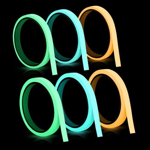 HFDONGL 6 Rollen Fluoreszierendes Klebeband Leuchtendes Klebeband Leuchtband Selbstklebend Luminous Tape Warnband Neon Klebeband für Partydeko Halloween Handwerk Weihnachtsdeko (24 m) von HFDONGL