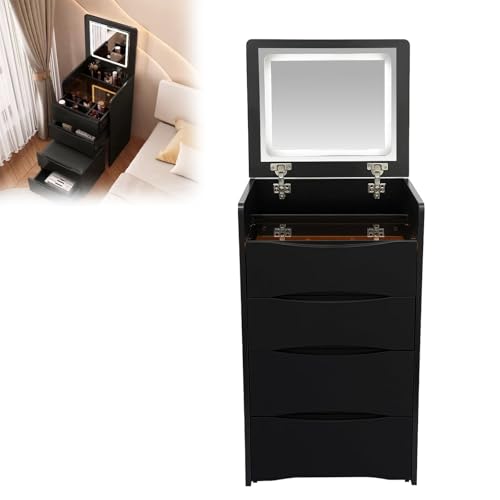 HFDTS Hochklappbarer Schminktisch, Cremefarbener Stil, Modern, Schlicht, Multifunktional, Internet-Promi-Aufbewahrungsschrank, Integrierter Schminktisch von HFDTS