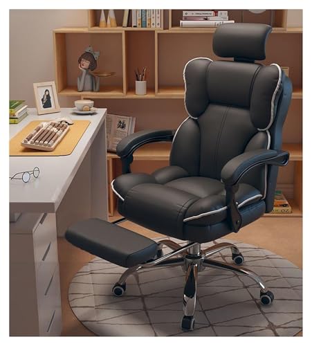 Ergonomic Office Chair mit Lendenwirbelsäulenunterstützung & Fußstütze einstellbare Rückenlehne Drehleder -Design - High Rücken -Computerstuhl (Black & White Sponge Plus Latex) FANDIAO von HFERTSCN