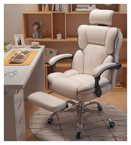 Ergonomic Office Chair mit Verstellbarer Backstreh Lendenwirbelsuche Footstütze Drehwirtschafts -Leder -Polster - Schwarzweiß- und Grauer Schwamm Plus Latex Komfort FANDIAO von HFERTSCN