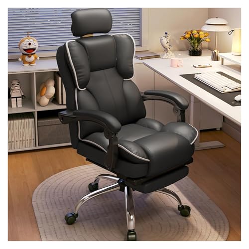 Ergonomischer Bürostuhl mit lumbaler Unterstützung Verstellbares hochrücken -drehbares Leder -Sitz -Footrest -Schwarz -Weiß FANDIAO Ergonomischer Bürostuhl mit lumbaler Unterstützung Verstellbares hochrücken -drehbares Leder -Sitz -Footrest -Schwarz -Weiß FANDIAO von HFERTSCN