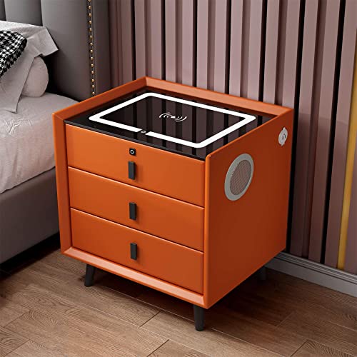 FANDIAO Nachttisch mit kabelloser Ladestation, 2 USB-Anschlüssen und 1 Typ C, moderner intelligenter Nachttisch mit Fingerabdruckschloss und Lautsprecher, Hochglanz-Nachttisch (Grau 2) voller Sterne von HFERTSCN