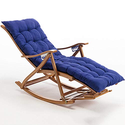 HFERTSCN Bambus-Liege, Outdoor-Klapp-Lounge-Stuhl Garten Sonne Lounger Freizeit-Schaukelstuhl mit Kopfstütze und verlängerter Fußstütze, 6-Position-Einstellbare Rückenlehne (Farbe: Blau) FANDIAO von HFERTSCN