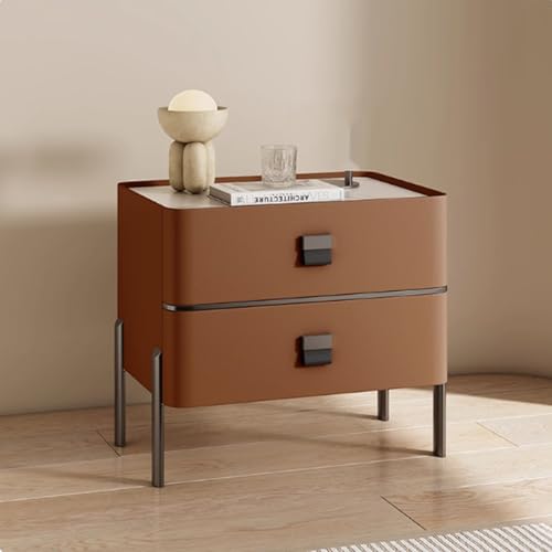 HFERTSCN Bettendtisch mit Schubladen, massivem Holz Nachttisch, PU -Leder und Hardware -Beine Endtisch Nachttisch für Wohnzimmer/Schlafzimmer, Orange FANDIAO von HFERTSCN