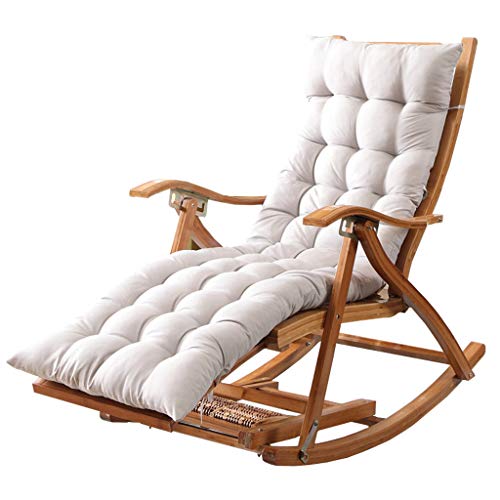 HFERTSCN Camping -Schaukelstuhl Zull der Schwerkraftstuhl im Freien Klappschuhe Bambus Holz Lounge Stuhl mit grau gepolstert für Outdoor, Garten, Terrasse, Pool max.250 kg (2) FANDIAO von HFERTSCN