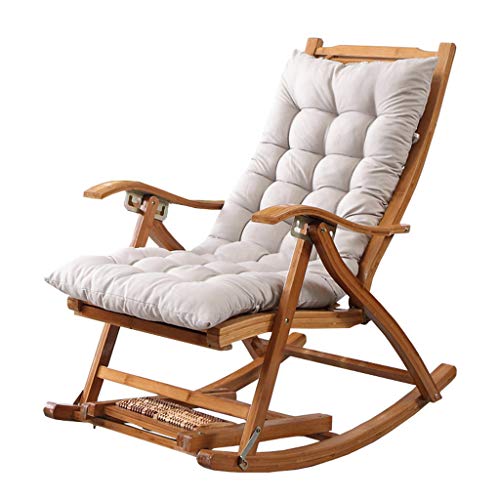 HFERTSCN Camping -Schaukelstuhl Zull der Schwerkraftstuhl im Freien Klappschuhe Bambus Holz Lounge Stuhl mit grau gepolstert für Outdoor, Garten, Terrasse, max. FANDIAO von HFERTSCN