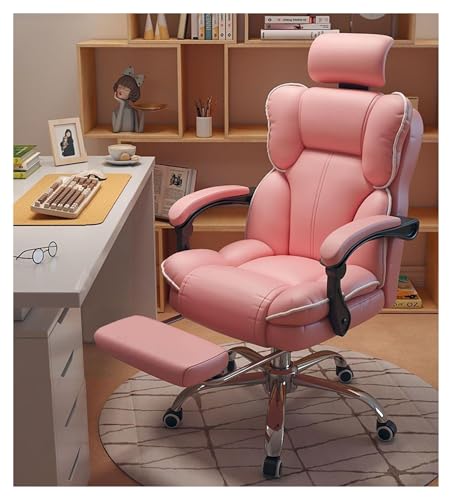 HFERTSCN Ergonomic Office Chair mit Lendenwirbelsäulenunterstützung und Fußstütze einstellbare Rückenlehne Drehleder -Computerstuhl (Black Pink+White Schwamm & Latex) FANDIAO von HFERTSCN
