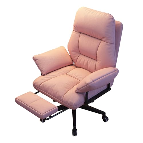 HFERTSCN Ergonomischer Liegeschreibtischstuhl mit weichen gepolsterten Sitzhöhe verstellbare Räder und Footstool Comfy Home Study Office Stuhl für Computer (Pink) FANDIAO von HFERTSCN