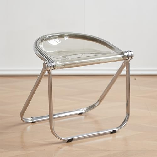 HFERTSCN Faltbarer transparenter Acrylstuhl Moderner raumsparender Hocker für Zuhause Keine Montage benötigtes stilvolles graues Design für Wohnzimmer und Bürogebrauch FANDIAO von HFERTSCN