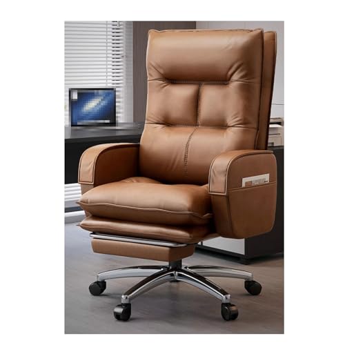 HFERTSCN Hoher Rückenschwenk Executive Office Chair mit Fußstütze und 7 -Punkte -PU -Leder -gepolsterte Armlehre Räder bequemer Lieger Boss Stuhl (90 ° ~ 170 °) FANDIAO von HFERTSCN