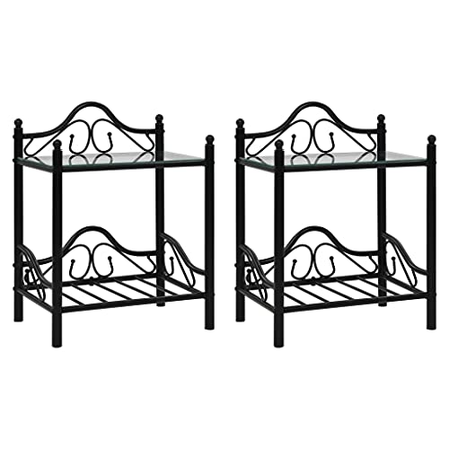 HFERTSCN Home & Garden-Bett-Tische 2pcs Stahl und getempertes Glas 45 x 30,5 x 60 cm Schwarzfruchtauswahl FANDIAO von HFERTSCN