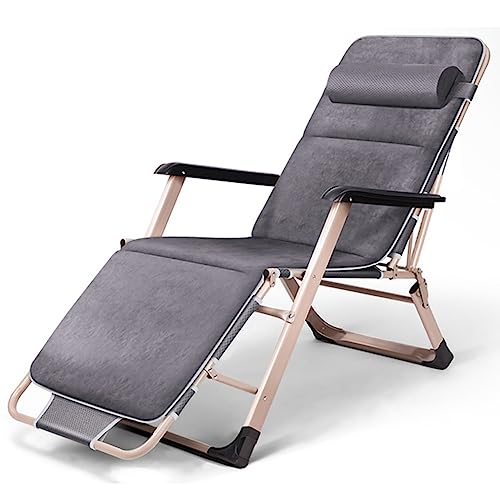 HFERTSCN Klappernde Liege Lounge Stuhl Outdoor -Stühle mit Kopfstütze Patio Rasen Liege Einstellbare Rückenlehne für Pool Camp Cot Yard Beach Stahlrahmen (Farbe: Hellgrau+Kissen) FANDIAO von HFERTSCN