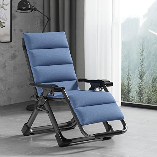 HFERTSCN Lounge Stuhl, Sunloungers Zull der Gravity Chair Lounge Stuhl mit abnehmbarem Kissen für Ergonomie im Innen- und Außenbereich Klappstuhl für Erwachsene (Blue Pad Schwarzer Rahmen) FANDIAO von HFERTSCN