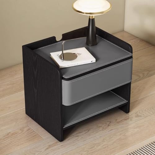 HFERTSCN Massivholz Nachttisch mit Lederoberfläche, Nachttisch mit Schublade, Holzaufbewahrungsbett Endtisch sparen Platz für Schlafzimmer Wohnzimmer, Grau, 50 x 40 x 50 cm FANDIAO HFERTSCN Massivholz Nachttisch mit Lederoberfläche, Nachttisch mit Schublade, Holzaufbewahrungsbett Endtisch sparen Platz für Schlafzimmer Wohnzimmer, Grau, 50 x 40 x 50 cm FANDIAO von HFERTSCN
