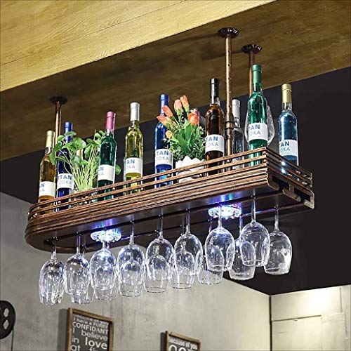 HFERTSCN Rotwein Rack Bar Weinglas Rahmen Hanging Retro Goblets Rahmen verkehrt herum Weinbügel mit Lichtern Deckenhalter Weinhalter Lager Rack (Größe: 8027 cm) (100 * 27 cm) FANDIAO von HFERTSCN