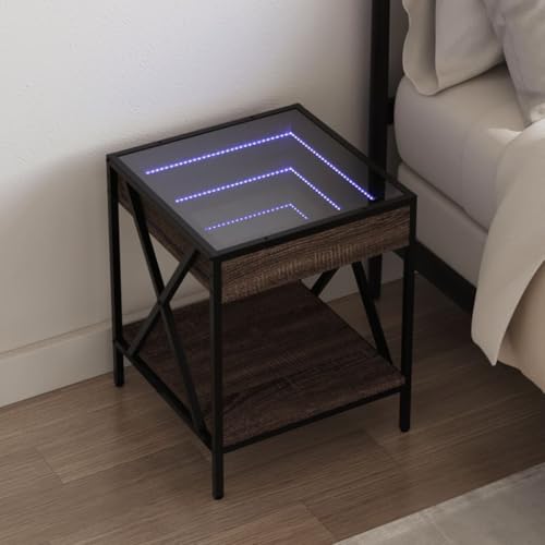 HFERTSCN Tisch nach Hause und Gartenbett mit Infinity LED Braun Eiche 40x40x49 cm Furniture Choice FANDIAO von HFERTSCN