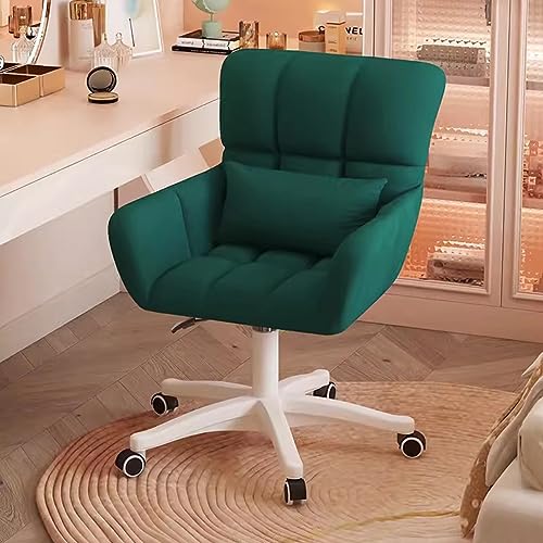 HFERTSCN Velvet Home Office Stuhl mit Rädern süßer Schreibtischstuhl für Mädchen Frauen Moderner Akzent Sessel mit schwenkbarem gepolstert mit Kissen für Schlafzimmer dunkelgrün FANDIAO von HFERTSCN