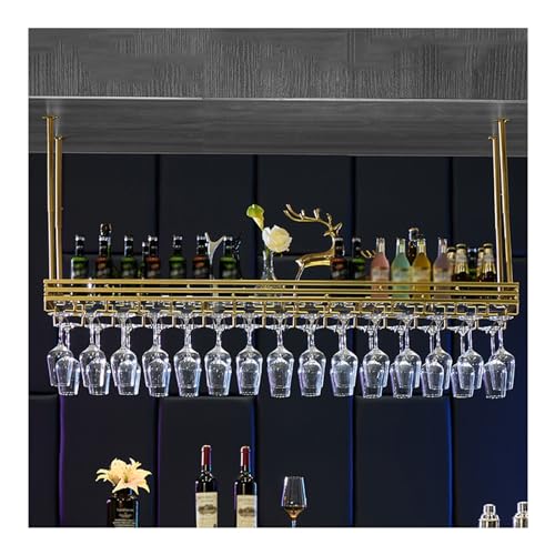 HFERTSCN Weinflaschenhalter Wand mit Glasregal Einstellbarer Metallpeakregal für Spirituosenflaschen Mini Bar Aufbewahrungsorganisation Hängende Weinregal für Heimküchendekor (rotes Kupfer 100x35 cm) von HFERTSCN