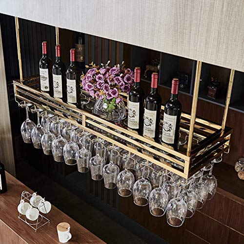 HFERTSCN Wine Rack Bar Restaurant Weinglas Rack Hanging Stemware Halter Hängende Decke Rot Gold Edelstahl Rahmen Großer Weinflaschenhalter 120 x 35 cm 120 x 35 cm FANDIAO von HFERTSCN
