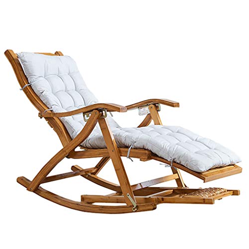 HFERTSCN Zero Gravity Stuhl Bambus Terrasse Schaukelstuhl Klafte Rasenlounge mit gepolstertem Billardgarten und Strand, max.150 kg (grau) FANDIAO von HFERTSCN