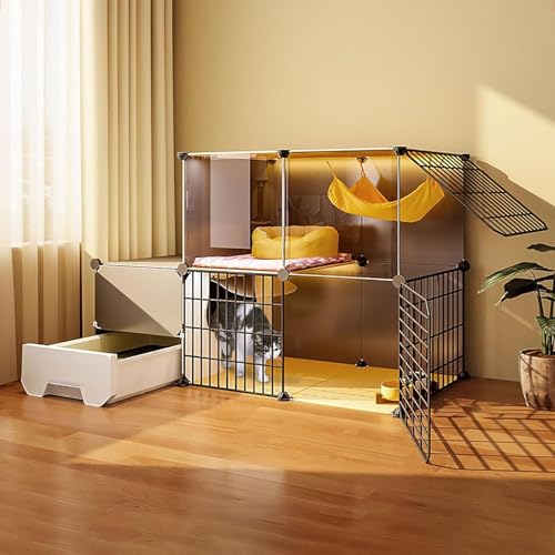 Katzenkäfig Innenräume, Katzengehäuse mit Katzentoilette Kätzchen Käfig DIY PET PETPEN CATENHAUS Ausgabe Metall WEBENSCHAFT KREATE, großer Übungsort ideal für 1-3 Katze (Größe: 109x39x73 cm) FANDIAO von HFERTSCN