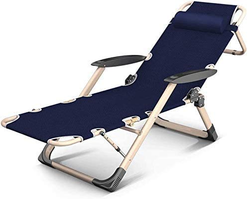 Lounge Stuhl, Sun Lounger Garden Chairs Zero. Chaise Lounges Patio Lounger Stuhl Klappstuhl im Freien Verstellbare Liege Strand Camping Tragbarer Stuhl für schwere Menschen mit Kissen (schwarz) von HFERTSCN