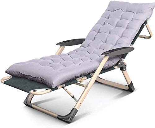 Lounge Stuhl, Sun Lounger Gartenstühle im Freien im Freien Schwerpunkt Stühle Sonne Patio Lounger Liege für Strandgarten Camping Klappstuhl Stuhl Unterstützung 200 kg mit Kissen (Grau) FANDIAO von HFERTSCN