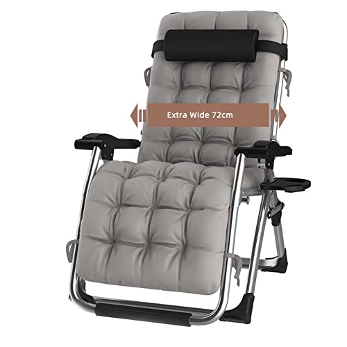 Lounge Stuhl, Sunloungers Zull der Schwerkraftstühle Schwere Extra breites Sonnenlieger 72 cm/28 Tragbarer Klapprasen Liege Comfy Stable Sun Lounger Gartenstühle (graue Pads Silberrahmen) FANDIAO von HFERTSCN